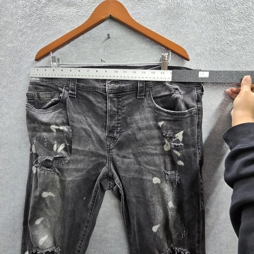 True Religion Men Jeans 36 Black Paint Splatter‎ Rocco Relaxed Skinny Grunge Y2K
